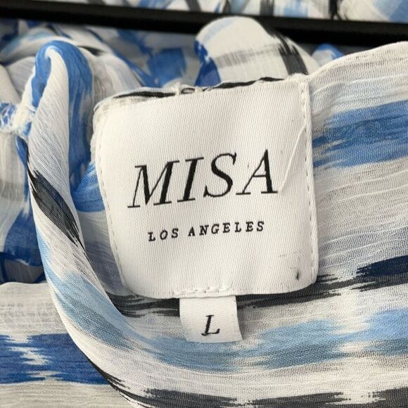 Misa Los Angeles Blue White Dominika Striped Chiffon Maxi Dress Size Large - Picture 3 of 10